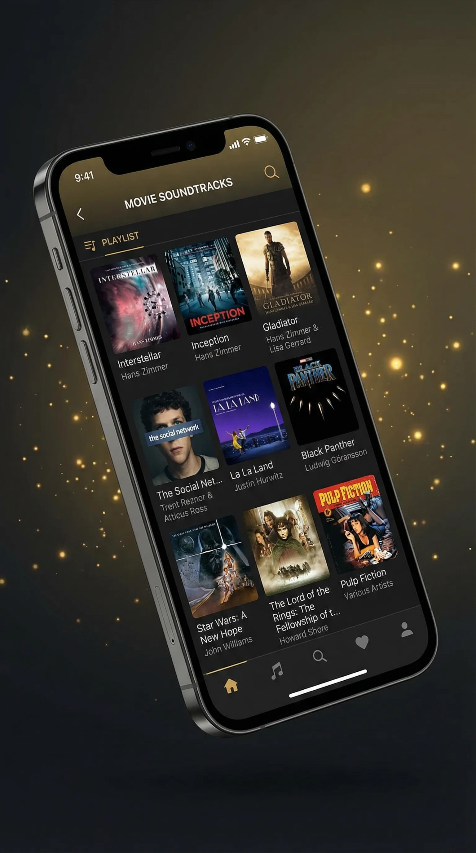 蜜桃视频移动端APP界面展示，显示电影原声带专辑列表